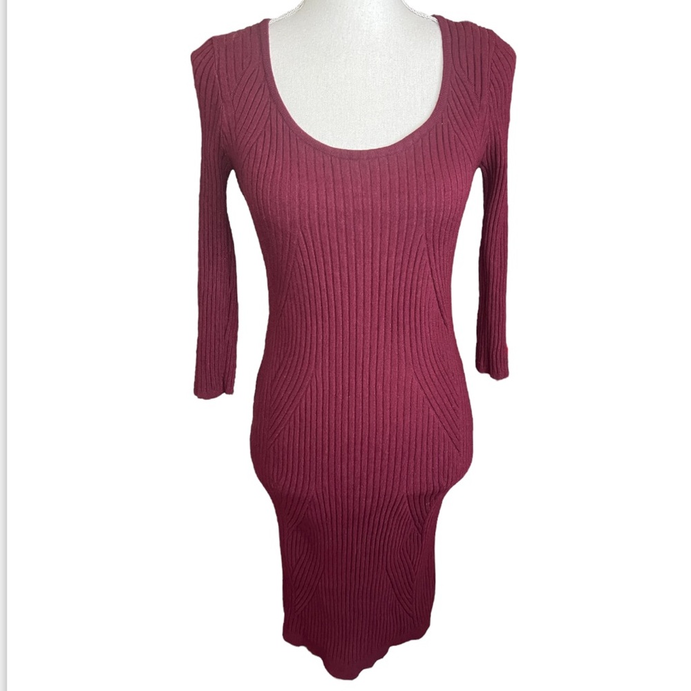 BEBE Burgundy Ribbed Sweater Dress